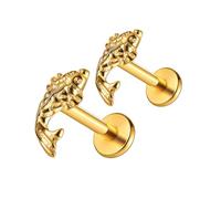 Twolobes 1 Pair ASTM F136 Titanium 16G Fish 2# Threadless Flatback Piercing Stud for Nose, Labret, Tragus, Helix, Conch with Post- TWrtilage Earring Body Piercing Jewelry, 8mm bar, Titanium, no