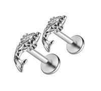 Twolobes 1 Pair ASTM F136 Titanium 16G Fish 2# Threadless Flatback Piercing Stud for Nose, Labret, Tragus, Helix, Conch with Post- TWrtilage Earring Body Piercing Jewelry, 6mm bar, Titanium, no