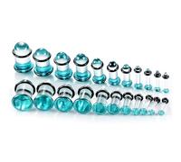 Twolobes 12Pcs/10Pcs/6Pcs Single Flare Glass Stretching kits Short Taper Expander with Rubber O-Rings,1.6-12mm(14G-00G) Full Size Ear Gauges Tunnels Plugs,6 colors Cylindrical Body Piercing,