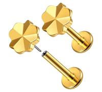 Twolobes 16G Titanium four-leaf Threadless Flatback Ear Studs for Nose 2Pcs, 6mm bar, Titanium, no gemstone