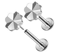 Twolobes 16G Titanium four-leaf Threadless Flatback Ear Studs for Nose 2Pcs, 8mm bar, Titanium, no gemstone