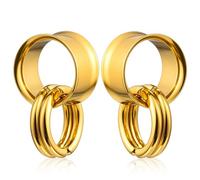 Twolobes 2 PCS Ear Gauges with 2 nose rings Hypoallergenic 316 Stainless Steel Earrings Expander Stretchers cute Plus Tunnels (0G-1") 8mm-25mm 00G Body Piercing Jewelry balck gold silver, 3/4" (19mm