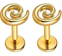Twolobes 2Pcs ASTM F136 Titanium 16G Spiral Threadless Flatback Piercing Ear Stud for Nose, 8mm Bar, Titanium, no gemstone