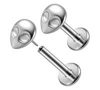 Twolobes 2Pcs ASTM F136 Titanium 16G Threadless Flatback Piercing Nose Stud, 6mm bar, Titanium, no gemstone