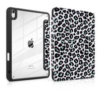 TWOLSKOO Case for iPad Air 11-inch (M3 2025 / M2 2024), Clear Acrylic Back with TPU Bumper, Pencil Holder, Trifold Stand, Auto Sleep/Wake, Black Leopard