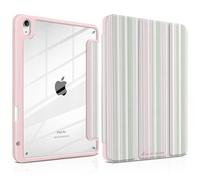 TWOLSKOO Case for iPad Air 11-inch (M3 2025 / M2 2024), Clear Acrylic Back with TPU Bumper, Pencil Holder, Trifold Stand, Auto Sleep/Wake, Pastel Stripes