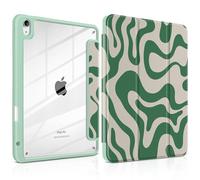 TWOLSKOO Case for iPad Air 11-inch (M3 2025 / M2 2024), Clear Acrylic Back with TPU Bumper, Pencil Holder, Trifold Stand, Auto Sleep/Wake, Green Waves
