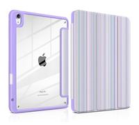 TWOLSKOO Case for iPad Air 11-inch (M3 2025 / M2 2024), Clear Acrylic Back with TPU Bumper, Pencil Holder, Trifold Stand, Auto Sleep/Wake, Purple Stripes