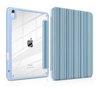 TWOLSKOO Case for iPad Air 11-inch (M3 2025 / M2 2024), Clear Acrylic Back with TPU Bumper, Pencil Holder, Trifold Stand, Auto Sleep/Wake, Blue Stripes