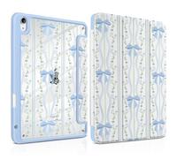 TWOLSKOO Case for iPad Air 11-inch (M3 2025 / M2 2024), Clear Acrylic Back with TPU Bumper, Pencil Holder, Trifold Stand, Auto Sleep/Wake, Wavy Stripes & Bows