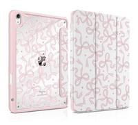 TWOLSKOO Case for iPad Air 11-inch (M3 2025 / M2 2024), Clear Acrylic Back with TPU Bumper, Pencil Holder, Trifold Stand, Auto Sleep/Wake, Pink Bows