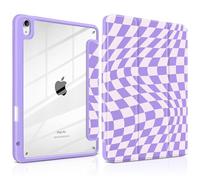 TWOLSKOO Case for iPad Air 11-inch (M3 2025 / M2 2024), Clear Acrylic Back with TPU Bumper, Pencil Holder, Trifold Stand, Auto Sleep/Wake, Purple Wavy Checker