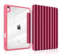 TWOLSKOO Case for iPad Air 11-inch M4/M3/M2, Dark Pink Stripes | Fits iPad Air 11" M4/M3/M2 (2026-2024) & Air 5/4 10.9" (2022/2020). Pencil Holder, Trifold Stand, Clear Acrylic Back with TPU
