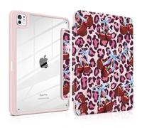 TWOLSKOO Case for iPad Pro 11-inch (M5 2025 / M4 2024), Clear Acrylic Back with TPU Bumper, Pencil Holder, Trifold Stand, Auto Sleep/Wake, Bows & Cherries