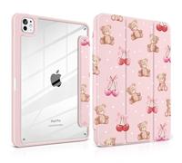TWOLSKOO Case for iPad Pro 11-inch (M5 2025 / M4 2024), Clear Acrylic Back with TPU Bumper, Pencil Holder, Trifold Stand, Auto Sleep/Wake, Lovely Bear