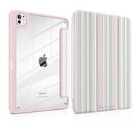 TWOLSKOO Case for iPad Pro 11-inch (M5 2025 / M4 2024), Clear Acrylic Back with TPU Bumper, Pencil Holder, Trifold Stand, Auto Sleep/Wake, Pastel Stripes