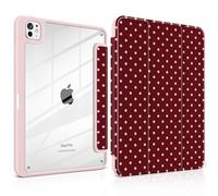 TWOLSKOO Case for iPad Pro 11-inch (M5 2025 / M4 2024), Clear Acrylic Back with TPU Bumper, Pencil Holder, Trifold Stand, Auto Sleep/Wake, Red Polka Dot