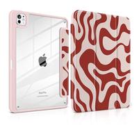 TWOLSKOO Case for iPad Pro 11-inch (M5 2025 / M4 2024), Clear Acrylic Back with TPU Bumper, Pencil Holder, Trifold Stand, Auto Sleep/Wake, Red Waves