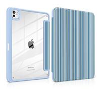 TWOLSKOO Case for iPad Pro 11-inch (M5 2025 / M4 2024), Clear Acrylic Back with TPU Bumper, Pencil Holder, Trifold Stand, Auto Sleep/Wake, Blue Stripes