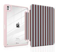 TWOLSKOO Case for iPad Pro 11-inch (M5 2025 / M4 2024), Clear Acrylic Back with TPU Bumper, Pencil Holder, Trifold Stand, Auto Sleep/Wake, Burgundy Stripes