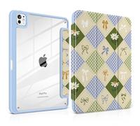 TWOLSKOO Case for iPad Pro 11-inch (M5 2025 / M4 2024), Clear Acrylic Back with TPU Bumper, Pencil Holder, Trifold Stand, Auto Sleep/Wake, Patchwork Bows