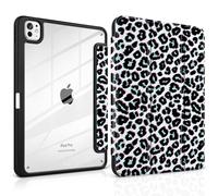 TWOLSKOO Case for iPad Pro 11-inch (M5 2025 / M4 2024), Clear Acrylic Back with TPU Bumper, Pencil Holder, Trifold Stand, Auto Sleep/Wake, Black Leopard