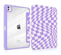TWOLSKOO Case for iPad Pro 11-inch (M5 2025 / M4 2024), Clear Acrylic Back with TPU Bumper, Pencil Holder, Trifold Stand, Auto Sleep/Wake, Purple Wavy Checker