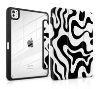 TWOLSKOO Case for iPad Pro 11-inch (M5 2025 / M4 2024), Clear Acrylic Back with TPU Bumper, Pencil Holder, Trifold Stand, Auto Sleep/Wake, Black Waves