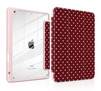 TWOLSKOO for iPad 10.2 Case with Pencil Holder, Clear Acrylic Back Shows Logo, Trifold Stand with Auto Sleep/Wake, Soft TPU Bumper, for iPad 9th / 8th / 7th Generation, Red Polka Dot