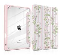TWOLSKOO for iPad 10.2 Case with Pencil Holder, Clear Acrylic Back Shows Logo, Trifold Stand with Auto Sleep/Wake, Soft TPU Bumper, for iPad 9th / 8th / 7th Generation, Rose Vine