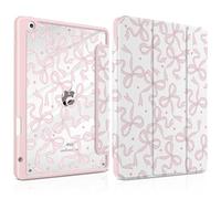 TWOLSKOO for iPad 10.2 Case with Pencil Holder, Clear Acrylic Back Shows Logo, Trifold Stand with Auto Sleep/Wake, Soft TPU Bumper, for iPad 9th / 8th / 7th Generation, Pink Bows