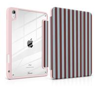 TWOLSKOO for iPad 11th & 10th Gen Case with Pencil Holder, Trifold Stand, Auto Sleep/Wake, Clear Acrylic Back with TPU Bumper, for iPad 11-inch (2025, A16 Chip) & 10.9-inch (2022), Burgundy Stripes