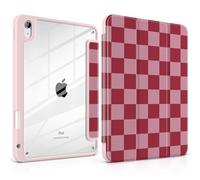 TWOLSKOO for iPad 11th & 10th Gen Case with Pencil Holder, Trifold Stand, Auto Sleep/Wake, Clear Acrylic Back with TPU Bumper, for iPad 11-inch (2025, A16 Chip) & 10.9-inch (2022), Pink Checkerboard