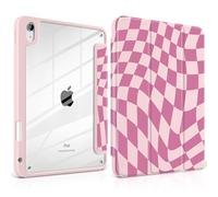 TWOLSKOO for iPad 11th & 10th Gen Case with Pencil Holder, Trifold Stand, Auto Sleep/Wake, Clear Acrylic Back with TPU Bumper, for iPad 11-inch (2025, A16 Chip) & 10.9-inch (2022), Pink Wavy Checker