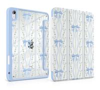 TWOLSKOO for iPad 11th & 10th Gen Case with Pencil Holder, Trifold Stand, Auto Sleep/Wake, Clear Acrylic Back with TPU Bumper, for iPad 11-inch (2025, A16 Chip) & 10.9-inch (2022), Wavy Stripes & Bows