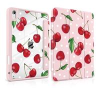 TWOLSKOO for iPad 11th & 10th Gen Case with Pencil Holder, Trifold Stand, Auto Sleep/Wake, Clear Acrylic Back with TPU Bumper, for iPad 11-inch (2025, A16 Chip) & 10.9-inch (2022), Cherries
