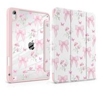 TWOLSKOO for iPad 11th & 10th Gen Case with Pencil Holder, Trifold Stand, Auto Sleep/Wake, Clear Acrylic Back with TPU Bumper, for iPad 11-inch (2025, A16 Chip) & 10.9-inch (2022), Pink Gingham Bows