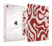 TWOLSKOO for iPad 11th & 10th Gen Case with Pencil Holder, Trifold Stand, Auto Sleep/Wake, Clear Acrylic Back with TPU Bumper, for iPad 11-inch (2025, A16 Chip) & 10.9-inch (2022), Red Waves