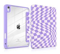 TWOLSKOO for iPad 11th & 10th Gen Case with Pencil Holder, Trifold Stand, Auto Sleep/Wake, Clear Acrylic Back with TPU Bumper, for iPad 11-inch (2025, A16 Chip) & 10.9-inch (2022), Purple Wavy Checker