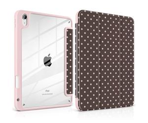 TWOLSKOO for iPad 11th & 10th Gen Case with Pencil Holder, Trifold Stand, Auto Sleep/Wake, Clear Acrylic Back with TPU Bumper, for iPad 11-inch (2025, A16 Chip) & 10.9-inch (2022), Chocolate Polka Dot