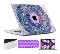 TWOLSKOO for M3 M2 MacBook Air 15 Inch Case 2024 2023 A3114 A2941 with Touch ID, Plastic Hard Shell Cover with Screen Protector & Keyboard Cover for MacBook Air 15.3", Purple Mandala