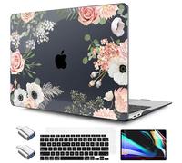 TWOLSKOO for MacBook Air 13.3 inch Case 2021 2020 2019 2018 Release M1 A2337 A2179 A1932 with Touch ID, Plastic Hard Shell Case & Keyboard Cover & Type C Adapter, Rose Flower