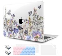 TWOLSKOO for MacBook Air 13.3 inch Case 2021 2020 2019 2018 Release M1 A2337 A2179 A1932 with Touch ID, Plastic Hard Shell Case & Keyboard Cover & Type C Adapter, Garden Flower