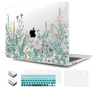 TWOLSKOO for MacBook Air 13.3 inch Case 2021 2020 2019 2018 Release M1 A2337 A2179 A1932 with Touch ID, Plastic Hard Shell Case & Keyboard Cover & Type C Adapter, Botanical Illustration
