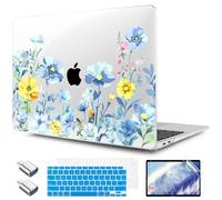 TWOLSKOO for MacBook Air 13.3 inch Case 2021 2020 2019 2018 Release M1 A2337 A2179 A1932 with Touch ID, Plastic Hard Shell Case & Keyboard Cover & Type C Adapter, Blue Flowers
