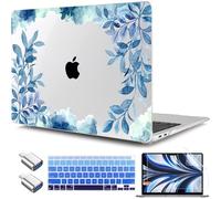 TWOLSKOO for MacBook Air 13.3 inch Case 2021 2020 2019 2018 Release M1 A2337 A2179 A1932 with Touch ID, Plastic Hard Shell Case & Keyboard Cover & Type C Adapter, Blue Floral