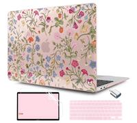 TWOLSKOO for MacBook Air 13.3 inch Case 2021 2020 2019 2018 Release M1 A2337 A2179 A1932 with Touch ID, Plastic Hard Shell Case & Keyboard Cover & Type C Adapter, Floral Bugs