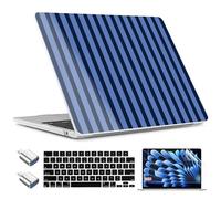 TWOLSKOO for MacBook Air 13.6 Inch Case 2025/2024/2022, M4 M3 M2 Chip, Models A3240 A3113 A2681, Plastic Hard Shell & Keyboard Cover & Type C Adapter & Screen Protector, Dark Blue Stripes
