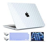 TWOLSKOO for MacBook Air 15 inch Case 2025 2024 2023 Release M4 A3241 M3 A3114 M2 A2941, Plastic Hard Shell & Screen Protector & Keyboard Cover & Type C Adapter, Blue Polka Dots