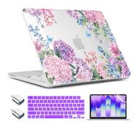 TWOLSKOO for MacBook Neo 13 inch Case 2026 A3404 A18 Pro Chip, Plastic Hard Shell Pattern Case with Type C Adapter, 2 Webcam Covers, Keyboard Cover & Screen Protector, Colorful Hydrangea